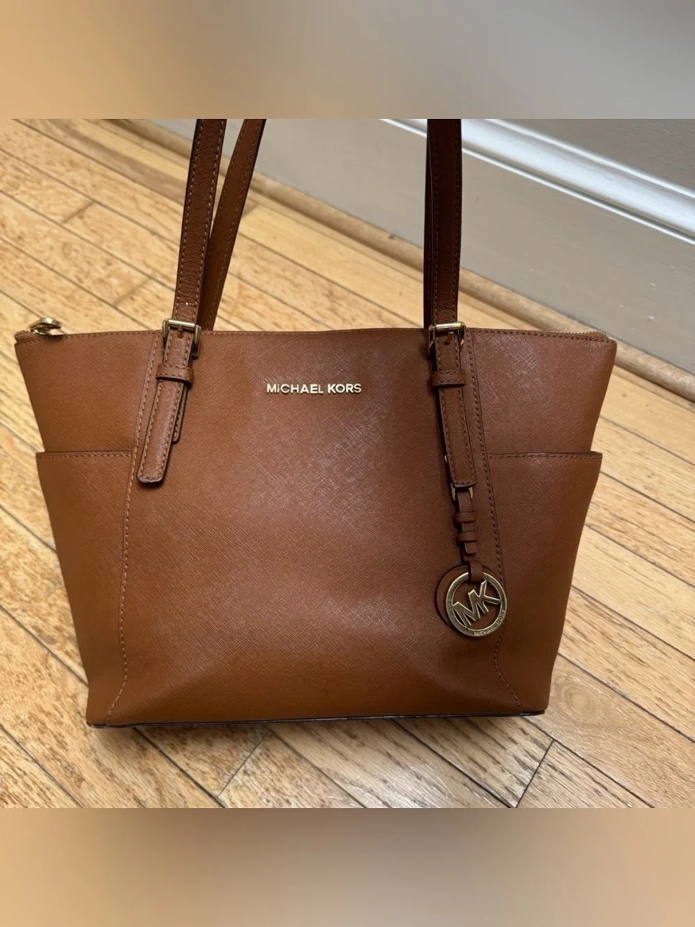 Michael Kors Jet Set Top Zip Tote in Brown Saffiano Leather